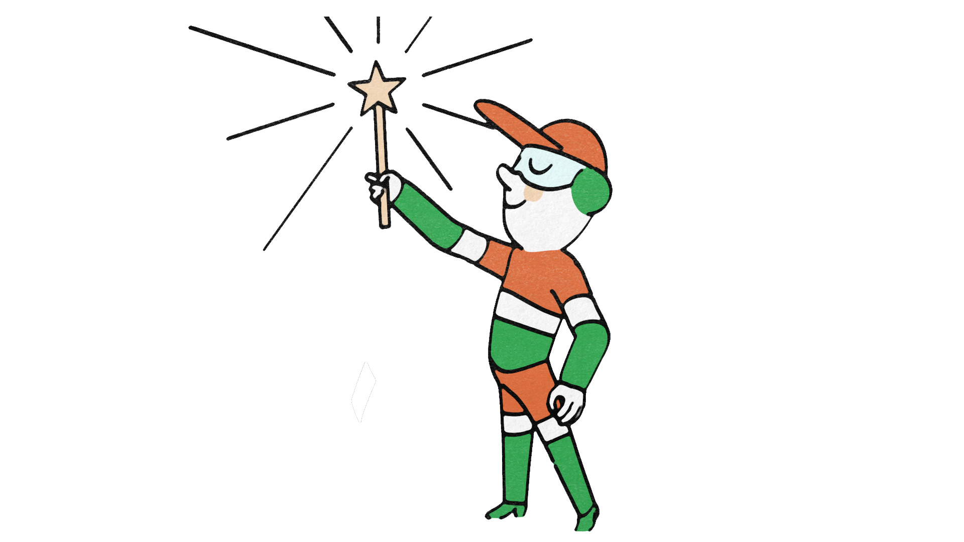 Visuel illustrant Sergio, la mascotte d'Envie, avec une baguette magique.